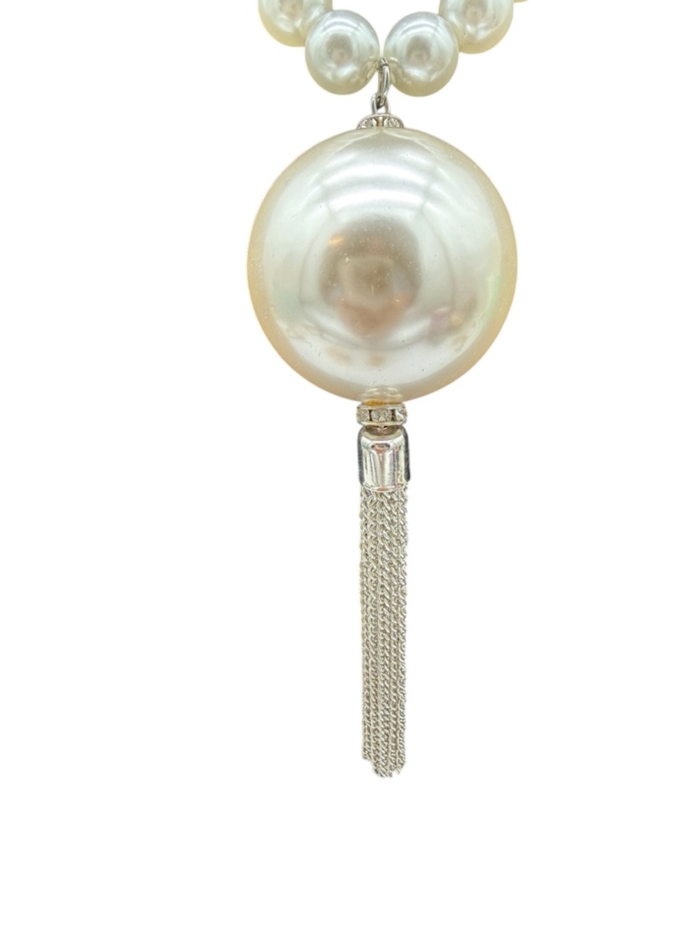 Classic White Faux Pearl Tassel Necklace - Picture 5 of 7